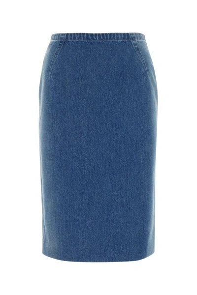 Shop Versace Woman Denim Skirt In Blue