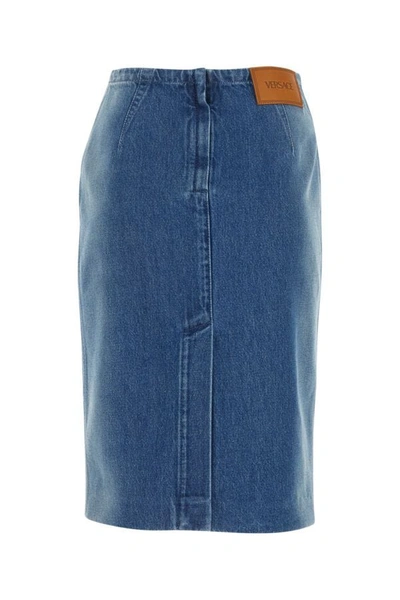 Shop Versace Woman Denim Skirt In Blue