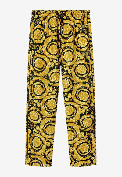 Shop Versace Barocco Silk Pajama Bottoms In Yellow