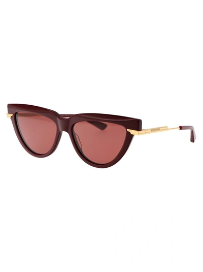 Shop Bottega Veneta Sunglasses In 003 Burgundy Gold Red