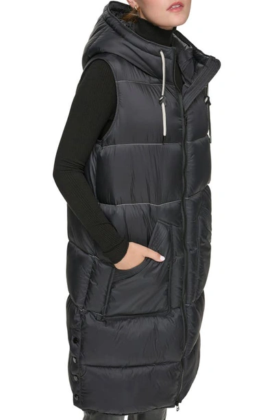 Andrew Marc Kerr Hooded Longline Puffer Vest In Black