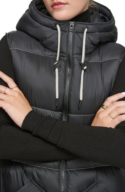 Andrew Marc Kerr Hooded Longline Puffer Vest In Black