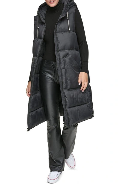 Andrew Marc Kerr Hooded Longline Puffer Vest In Black