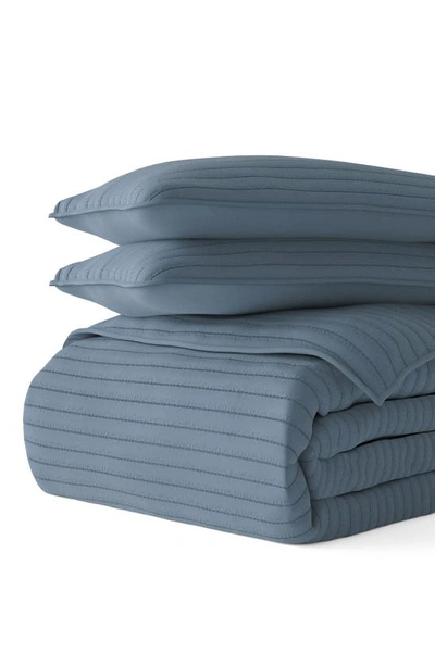 Ienjoy Home 3-piece Stripe Stitch Quilt Set In Dusk Blue