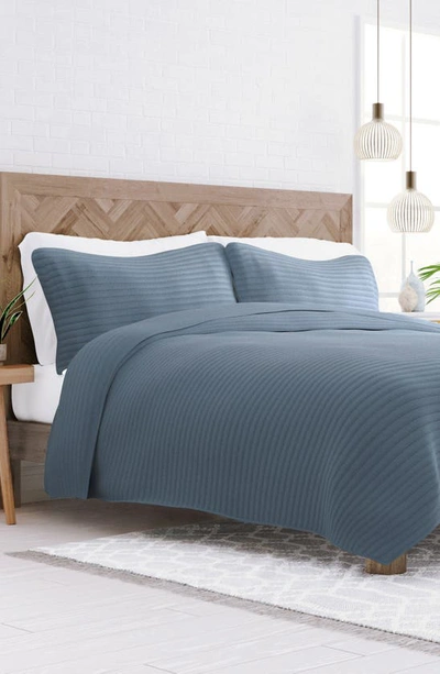 Ienjoy Home 3-piece Stripe Stitch Quilt Set In Dusk Blue