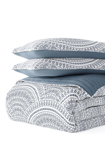 Ienjoy Home 3-piece Reversible Scallop Print Quilt Set -king In Dusk Blue