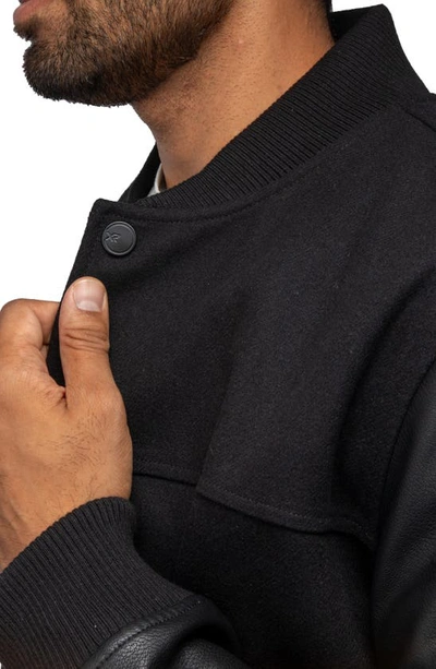 X-ray Mixed Media Faux Leather Bomber Jacket In Black/ Black