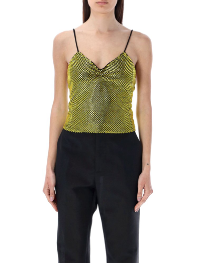 Shop Alexandre Vauthier Embellished Gathered Sleeveless Top In Yellow
