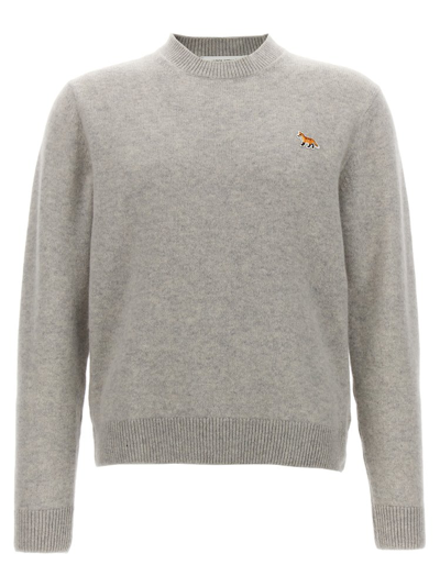 Shop Maison Kitsuné Fox Patch Knitted Jumper In Grey
