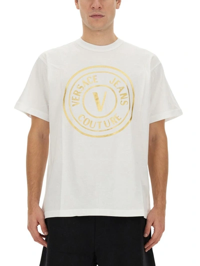 Shop Versace Jeans Couture "v-emblem" T-shirt In White