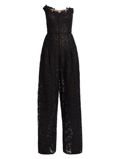 Shop Oscar De La Renta Women's Gardenia Lace Strapless Jumpsuit In Black
