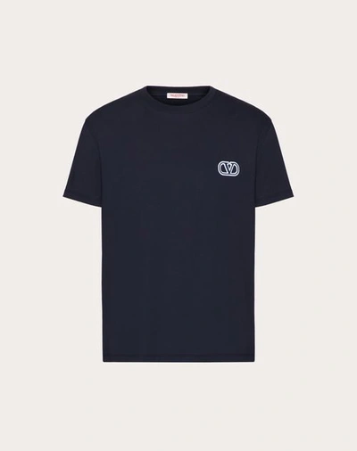 Shop Valentino Cotton T-shirt With Vlogo Signature Patch In Navy