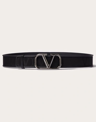 Shop Valentino Garavani Toile Iconographe Belt In Technical Fabric With Leather Details In Black