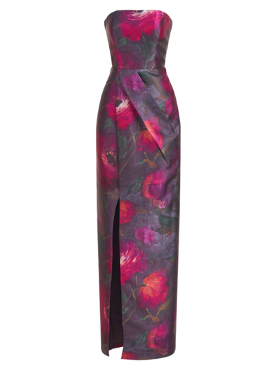 Shop Kay Unger Women's Lucienne Floral Strapless Column Gown In Aubergine