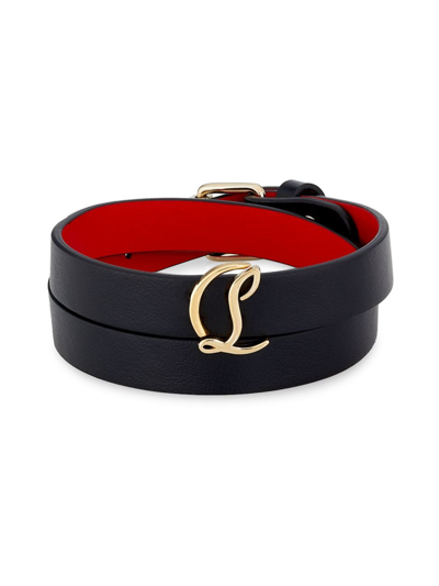 Shop Christian Louboutin Women's Leather Logo Buckle Wrap Bracelet In Black