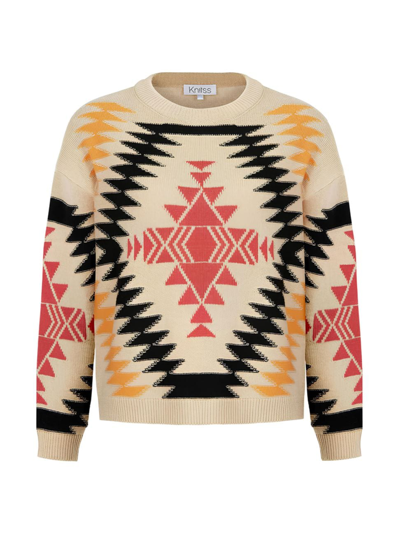 Shop Knitss Women's Von Geometric Wool-blend Sweater In Ecru