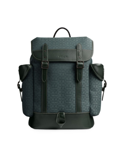Shop Coach Men's Hitch Leather Monogram Backpack In Amazon Green