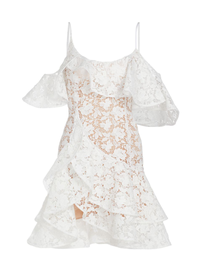 Shop Oscar De La Renta Women's Gardenia Lace Ruffle Minidress In White