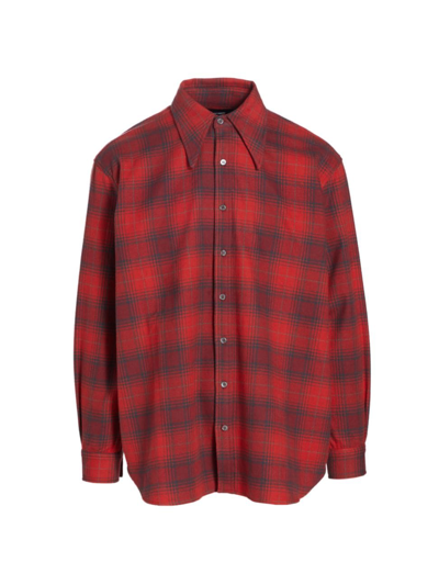 Shop Willy Chavarria Men's Big Willy Plaid Relaxed-fit Shirt In Red Navy