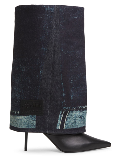 Shop Jimmy Choo Women's  Jean Paul Gaultier Cuffed Denim & Leather Boots In Black Denim