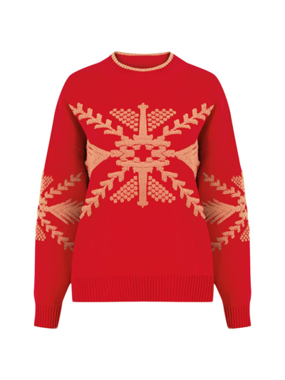 Shop Knitss Women's Hakuba Wool Snowflake Sweater In Hope Red Camel
