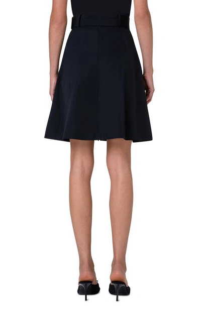 Akris Punto Pleated Taffeta Front-zip Skirt With Belt In Black