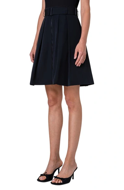 Akris Punto Pleated Taffeta Front-zip Skirt With Belt In Black