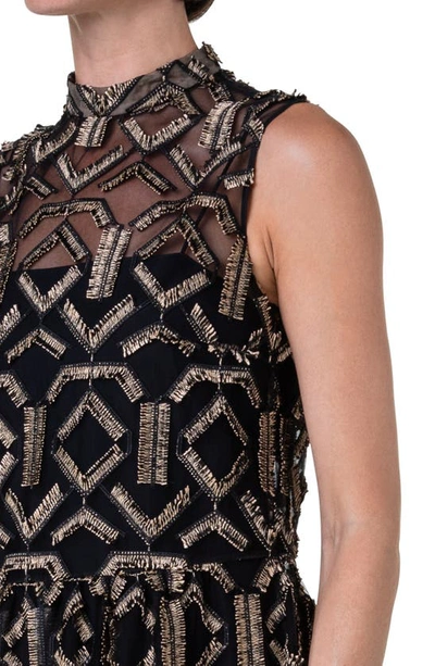 Shop Akris Punto Metallic Embroidery Sleeveless Midi Dress In Black-gold