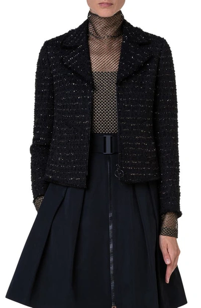 Shop Akris Punto Metallic Bouclé Jacket In Black-gold