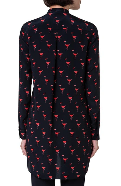 Shop Akris Punto Flamingo Print Silk Crêpe De Chine Shirt In Black-red