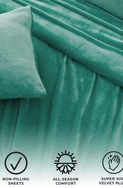 Woven & Weft Solid Plush Velour Sheet Set In Aqua