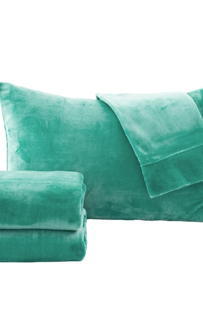 Woven & Weft Solid Plush Velour Sheet Set In Aqua