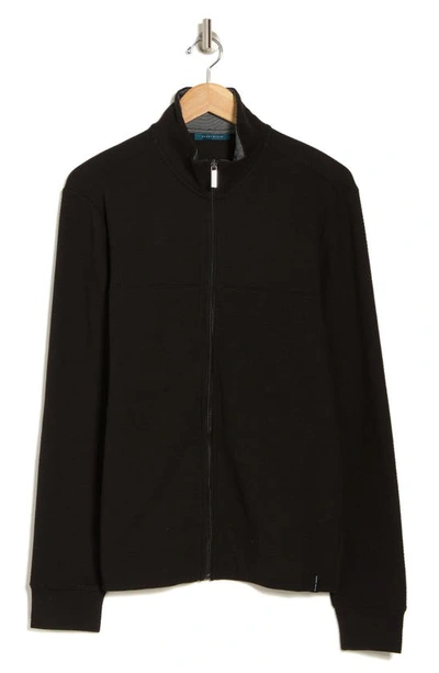 Shop Perry Ellis Textured Mesh Zip-up Jacket In Black