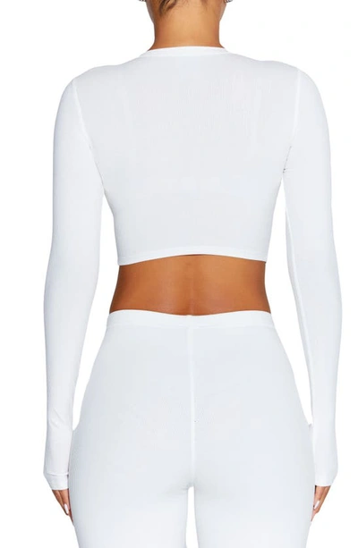 Shop N By Naked Wardrobe Rib Crewneck Long Sleeve Crop Top In White