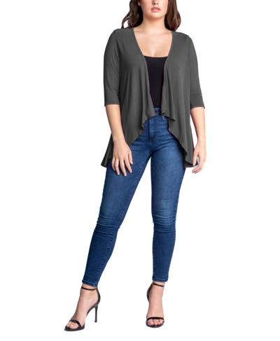 Shop 24seven Comfort Apparel Women's Open Front Elbow Length Sleeve Cardigan Sweater In Gray