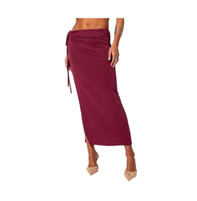Shop Edikted Women's Frankie Drawstring Slit Maxi Skirt In Burgundy
