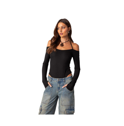 Shop Edikted Women's Model Off Duty Ribbed Bodysuit In Black