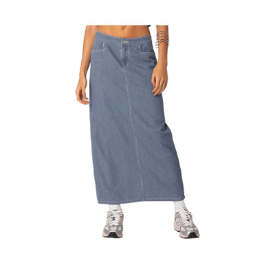 Shop Edikted Women's Railroad Denim Maxi Skirt In Blue Stripes
