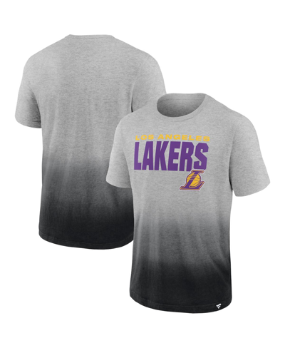 Shop Fanatics Men's  Heathered Gray And Black Los Angeles Lakers Board Crasher Dip-dye T-shirt In Heathered Gray,black