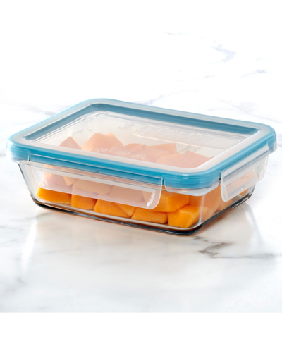 Anchor Hocking Glass 6 Cup Rectangle Food Storage With Truelock Locking Lid, 2 Piece Set In Clear Glass,mineral Blue Lid