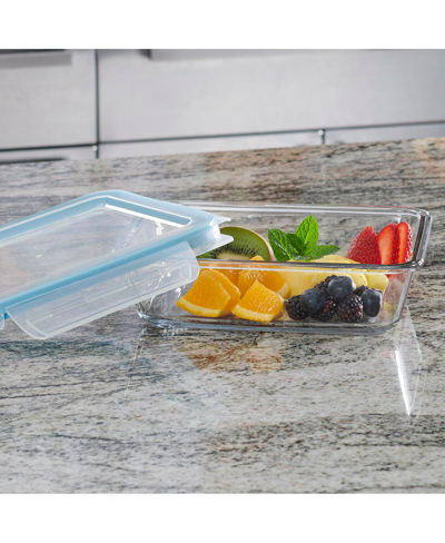 Shop Anchor Hocking Glass 6 Cup Rectangle Food Storage With Truelock Locking Lid, 2 Piece Set In Clear Glass,mineral Blue Lid
