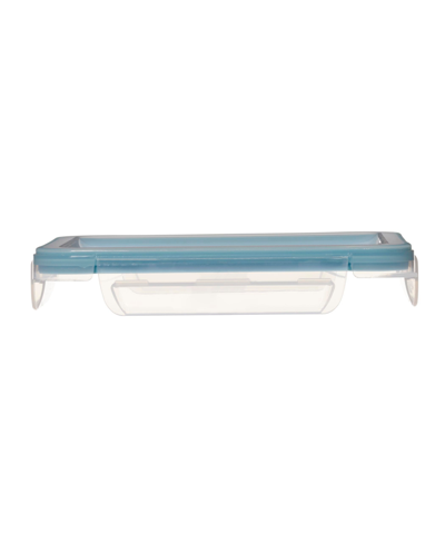 Anchor Hocking Glass 6 Cup Rectangle Food Storage With Truelock Locking Lid, 2 Piece Set In Clear Glass,mineral Blue Lid
