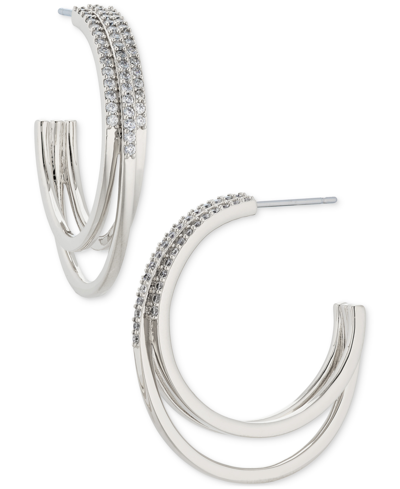 Shop Eliot Danori 18k Gold-plated Medium Pave Triple-row C-hoop Earrings, 1.12", Created For Macy's In Silver