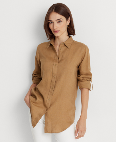Shop Lauren Ralph Lauren Linen Shirt, Regular & Petite In Spring Khaki