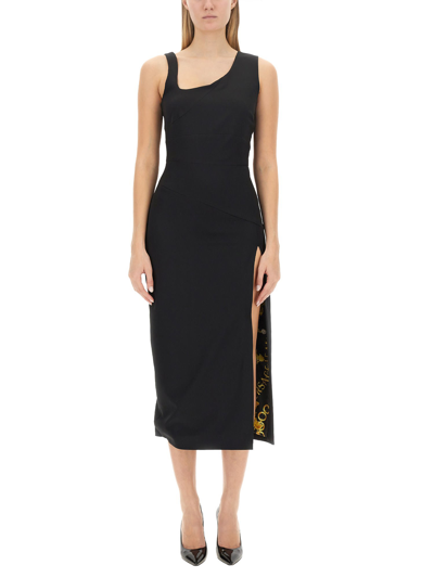 Shop Versace Jeans Couture Dress With Side Slit In Nero