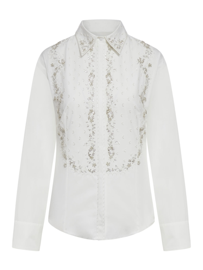 Shop Valentino Shirt - Embroidered Embroideries Compact Popeline In White Silver