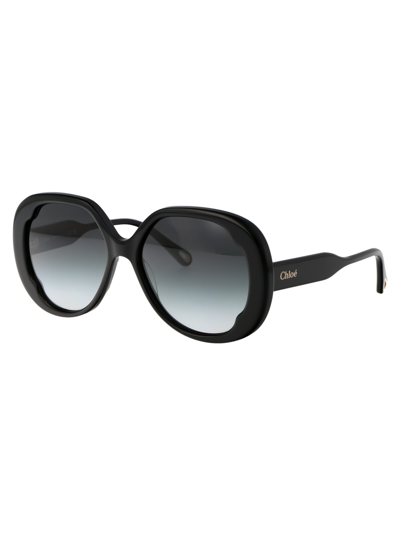 Shop Chloé Ch0195s Sunglasses In 001 Black Black Grey