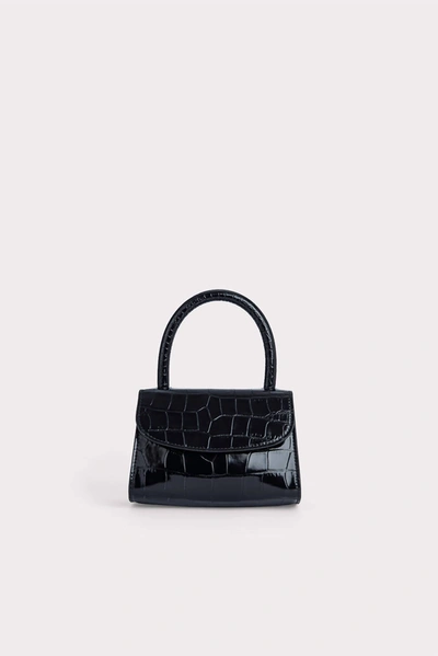 Shop By Far Mini Croco Embossed Handbag In Black