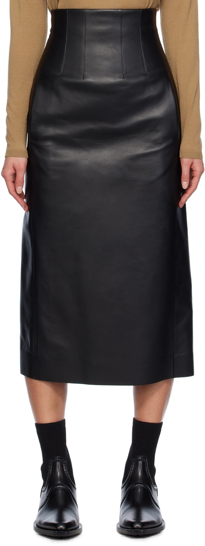 Shop Chloé Black High-waisted Leather Midi Skirt In 001 Black