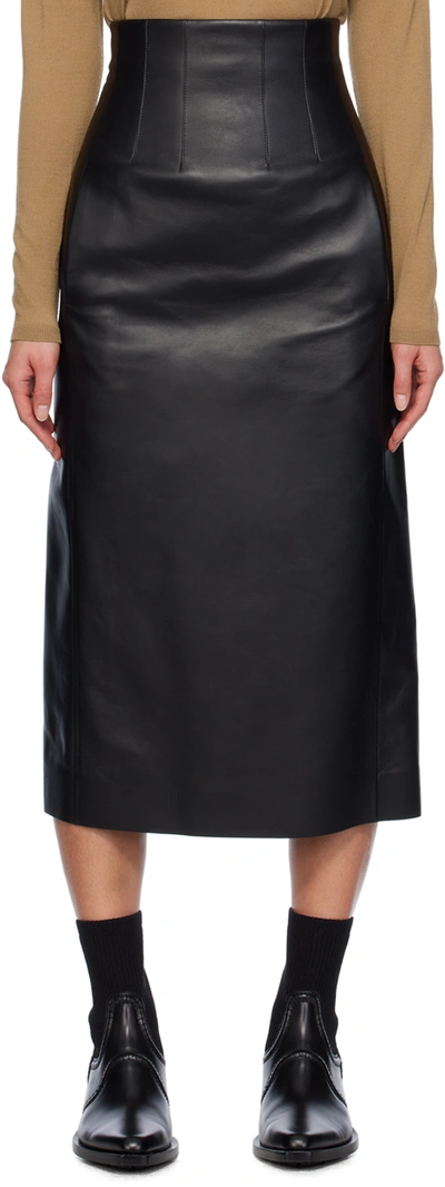 Chloé High Waist Corseted Napa Leather Midi Skirt In 001 Black